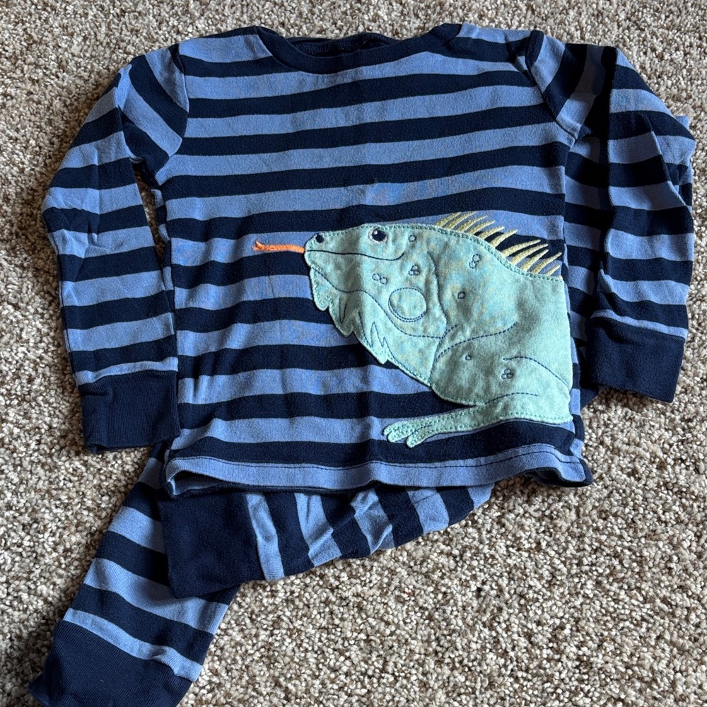 3T iguana striped pajama set; long sleeve shirt and pants